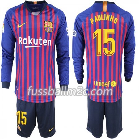 Fußballtrikots FC Barcelona Paulinho 15 Kinder Heim Trikotsatz 2018-2019 Langarm